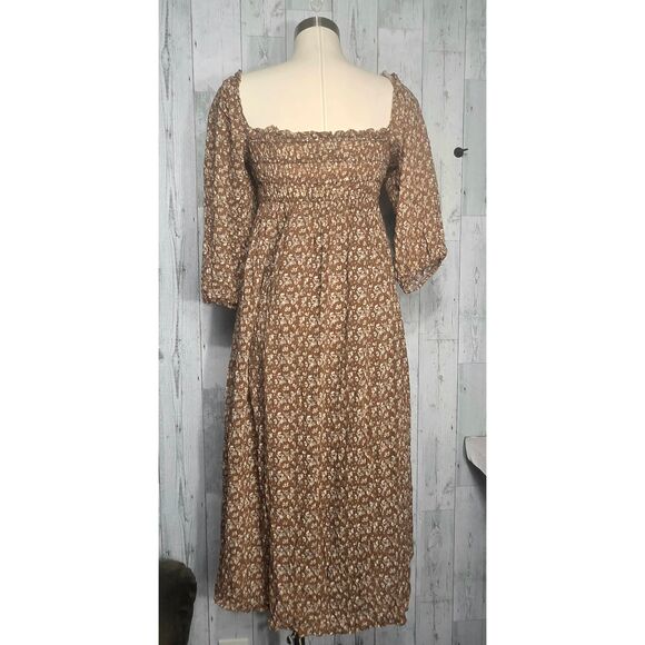 O.P.T. Savannah Square Neck Puff Sleeve Ditsy Floral Midi Peasant Dress Sz. L - Picture 3 of 6